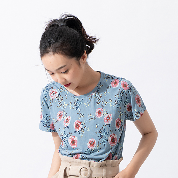 繽紛夏季短袖上衣(深藍玫瑰)