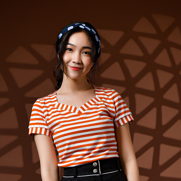 ST02016為夢航行 短袖上衣(橘白條)